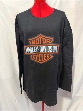 Men's Black Long Sleeve Logo Tee with Orange & White Shield